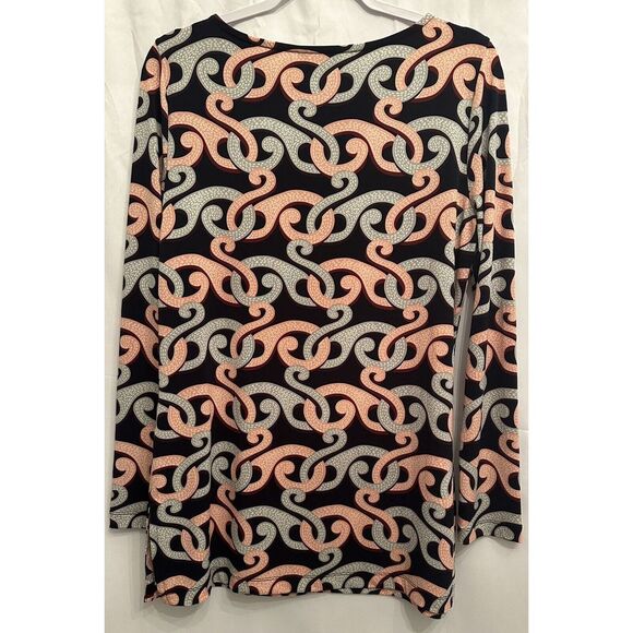 Brooks Brothers Navy Blue Peach Abstract Geometric Print Tunic‎ Top Blouse - Picture 2 of 10